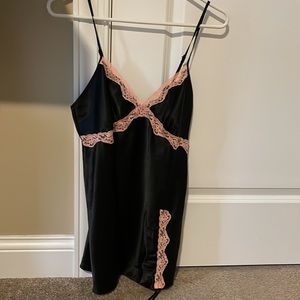 Victoria’s Secret M satin black pink lace nightie